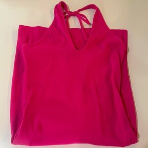 Bright pink halter style fitted dress